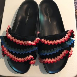 Loeffler Randall Olive Ruffle Pool Slides